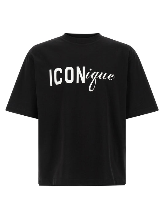 T-Shirt by Dsquared² for men in cotton black & print showcases a dramatic silhouette, elegantly detailed with a dramatic crew neckline and short-sleeve for a truly dramatic finish.