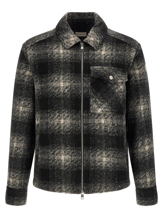 Overshirt by Moncler for men in acrylic wool & polyester black, gray, silver & patterned, featuring a nuanced and nuanced for a sophisticated finish.