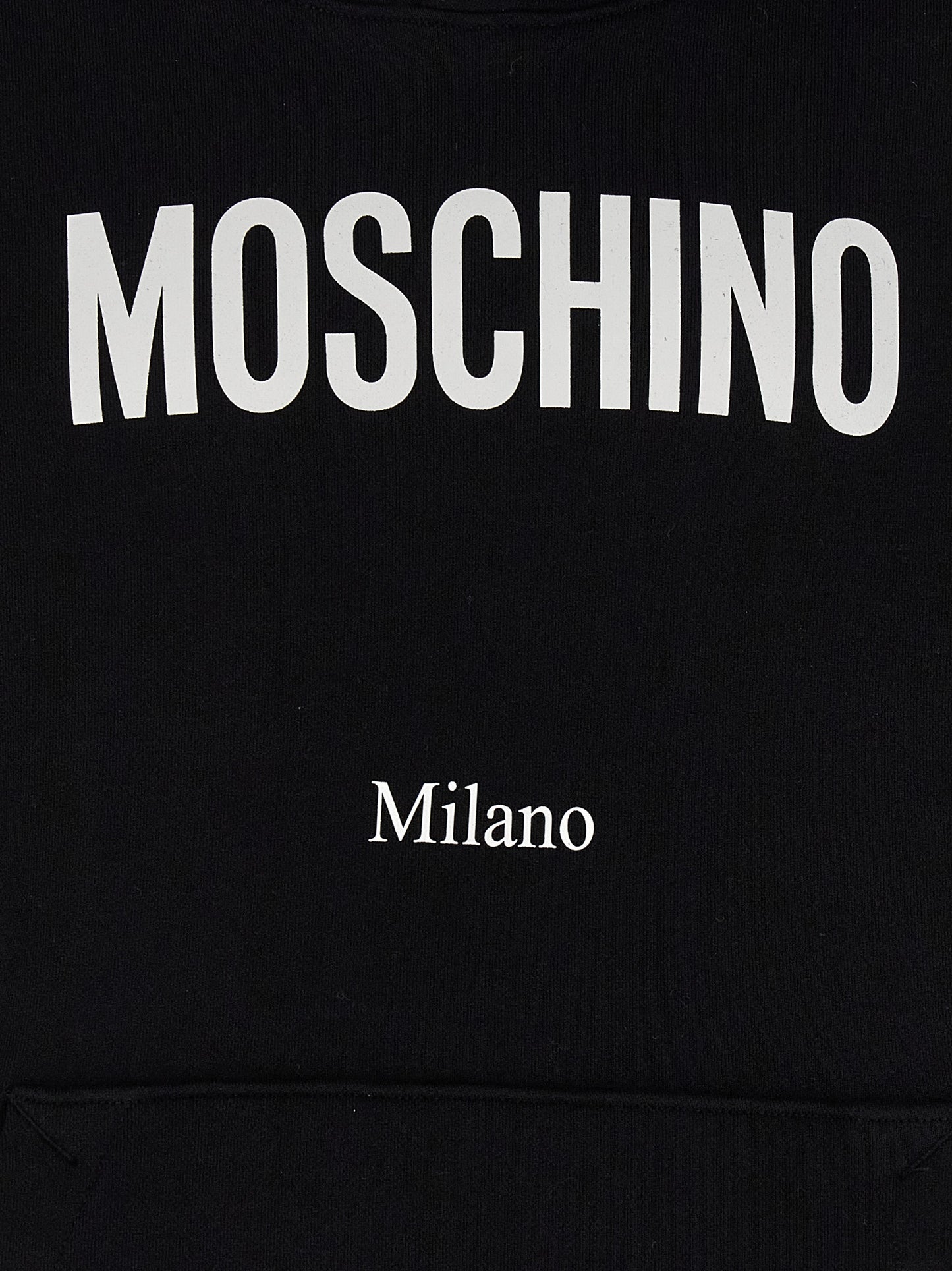 Sweatshirt Hoodie by Moschino for men in cotton black & print showcases a city-ready silhouette, artfully detailed with a signature and for a city-ready finish.