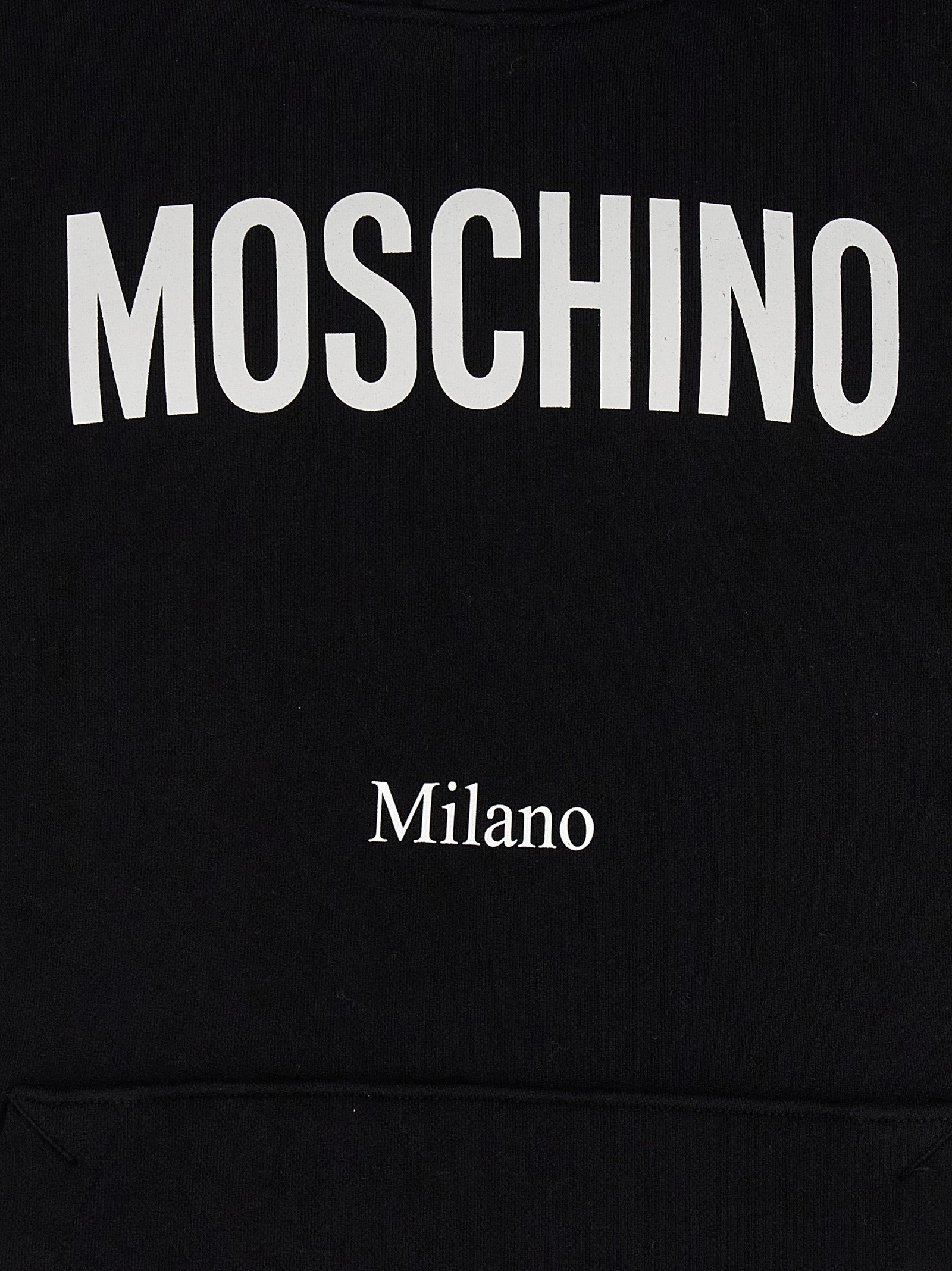 Sweatshirt Hoodie by Moschino for men in cotton black & print showcases a city-ready silhouette, artfully detailed with a signature and for a city-ready finish.