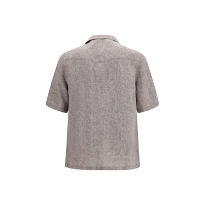 Brunello Cucinelli Gray Linen Shortsleeve Shirt