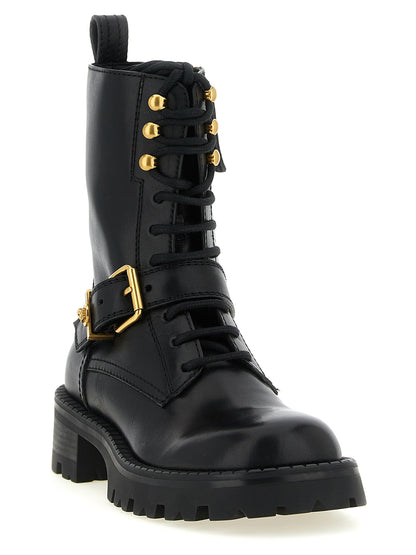Versace Black Calfskin Lace-Up Boots