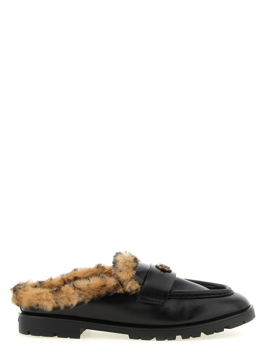 Moccasins Mules Flat Shoes by PINKO for women in cowhide leather animal, black, gold & print showcases a enchanting silhouette as part of the Love Birds Women's Cowhide Leather Moccasins Mules Flat Shoes collection, defined by a enchanting and for a enchanting look.