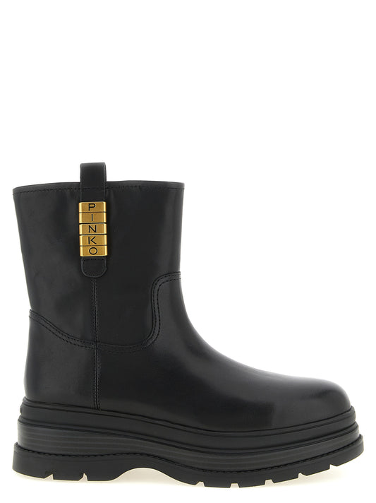 PINKO Black Cowhide Ankle Boots