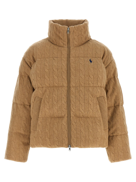 Puffer Jacket by Polo Ralph Lauren for women in cashmere beige & patterned features a city-ready silhouette, detailed with pockets & insulated and a city-ready high-neck neckline.