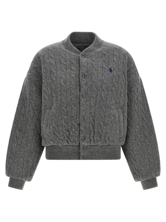 Bomber Jacket by Polo Ralph Lauren for women in cashmere gray features an contemporary silhouette, showcasing a sophisticated and contemporary pockets for a truly refined look.