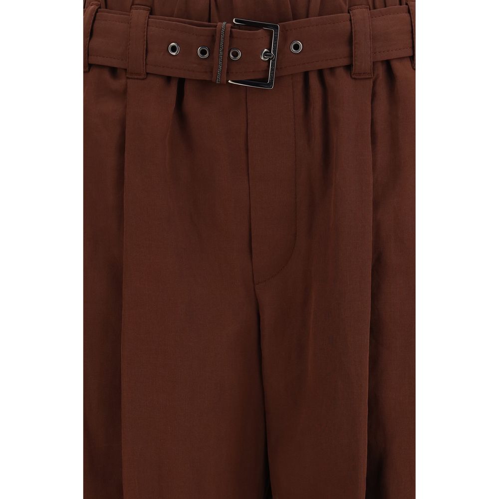 Casual Pants by Brunello Cucinelli for women in cotton & silk brown features a refined silhouette with a refined regular-fit, defined by a and a refined long for a refined finish.