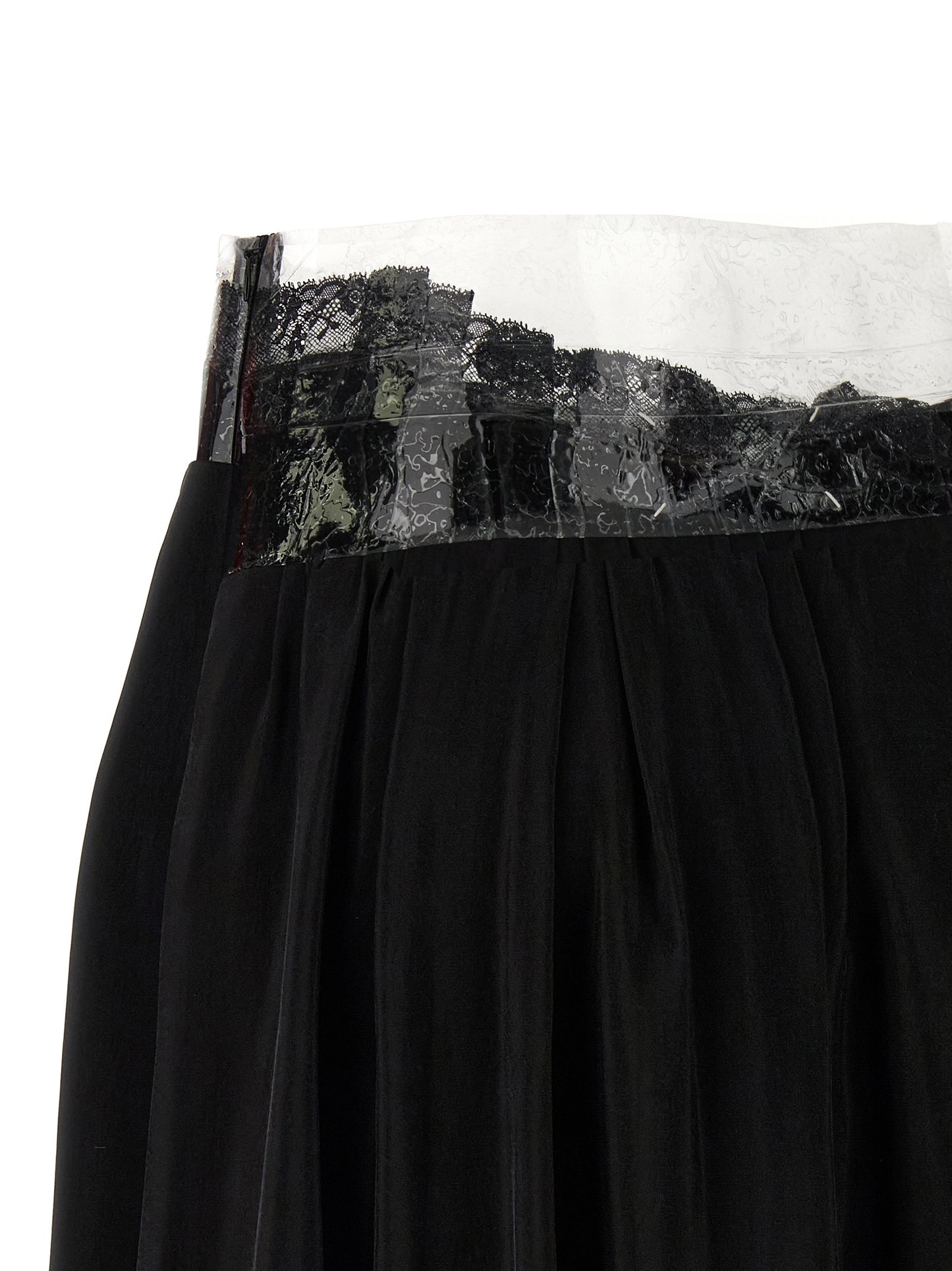 Maison Margiela Four Stitches Ribbon Women's Flared Cupro & Copper Skirt - Black Copper Transparent Signature
