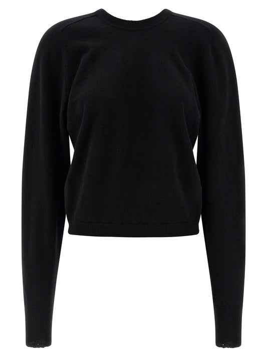 Cardigan by Maison Margiela for women in virgin wool black & signature features an impeccable silhouette, showcasing a sophisticated crew neckline and detail for a truly impeccable finish.