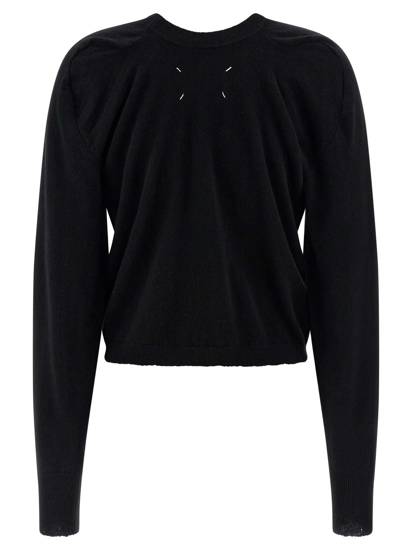 Cardigan by Maison Margiela for women in virgin wool black & signature showcases a captivating silhouette, artfully detailed with a captivating and crew neckline for a truly sophisticated captivating look.
