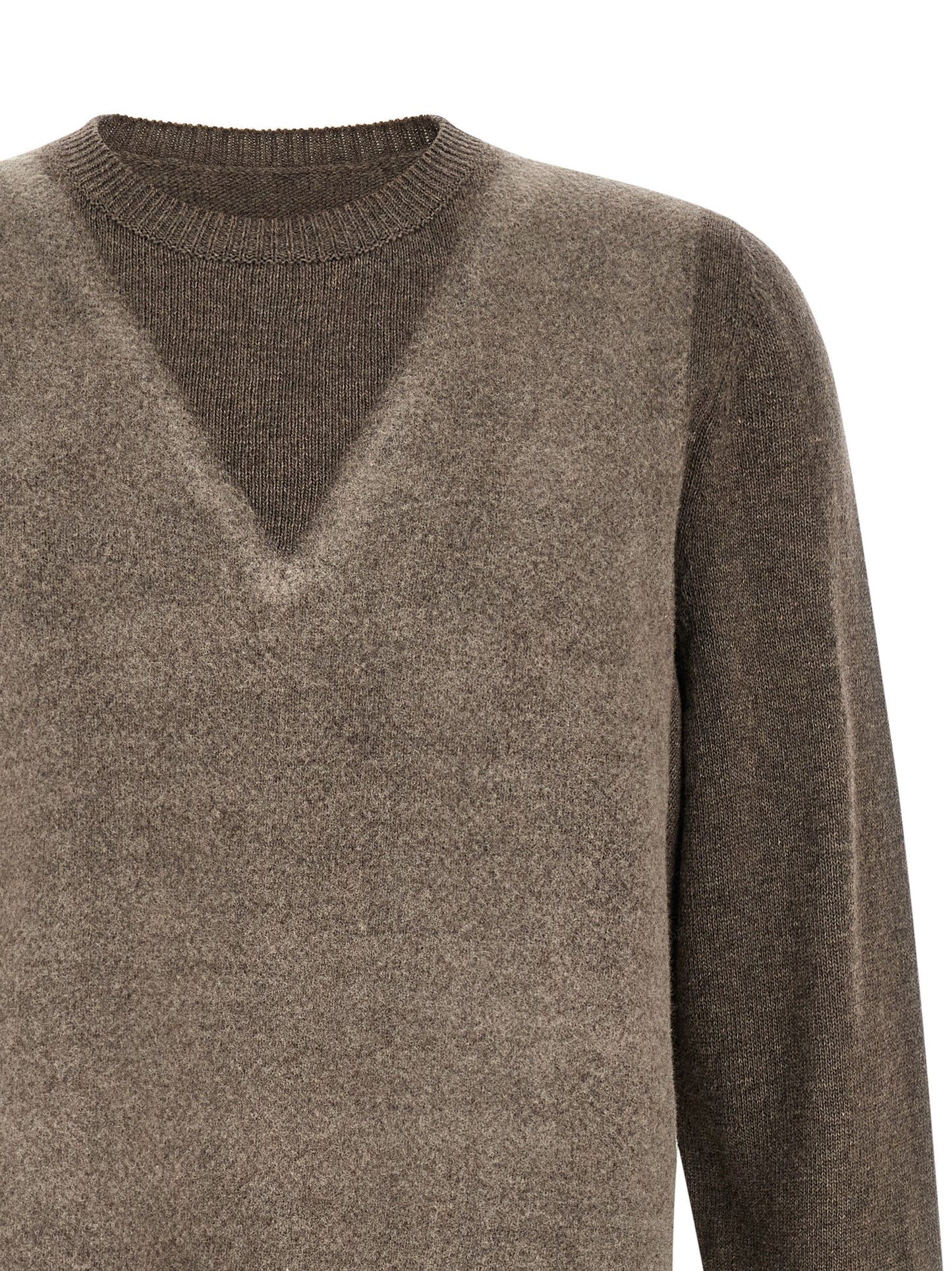 Maison Margiela Four Stitches Play Men's V Neck Virgin Wool Cardigan - Brown White