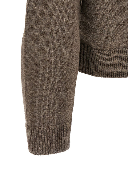Maison Margiela Four Stitches Play Men's V Neck Virgin Wool Cardigan - Brown White