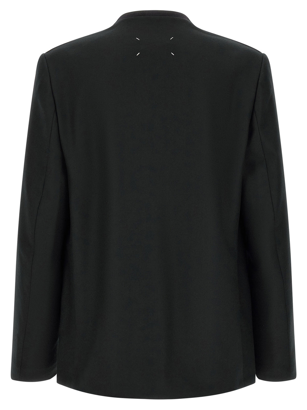 Maison Margiela Essence Four Stitches Grace Men's V Neck Flannel & Virgin Wool Blazer - Black
