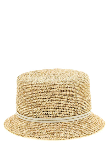 Cloche Hat by Maison Michel for women in lurex & straw beige & natural features an effortlessly chic silhouette, perfectly showcasing the sophisticated effortlessly chic design of this Ribbon Lurex & Straw Cloche Hat.
