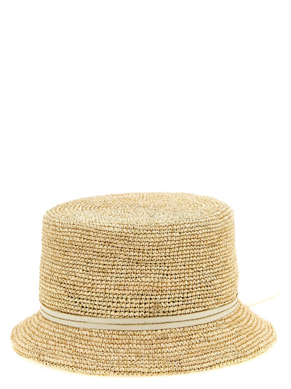 Cloche Hat by Maison Michel for women in lurex & straw beige & natural presents a distinguished silhouette, artfully capturing the distinguished essence of the Ribbon Lurex & Straw Cloche Hat design with a sophisticated finish.