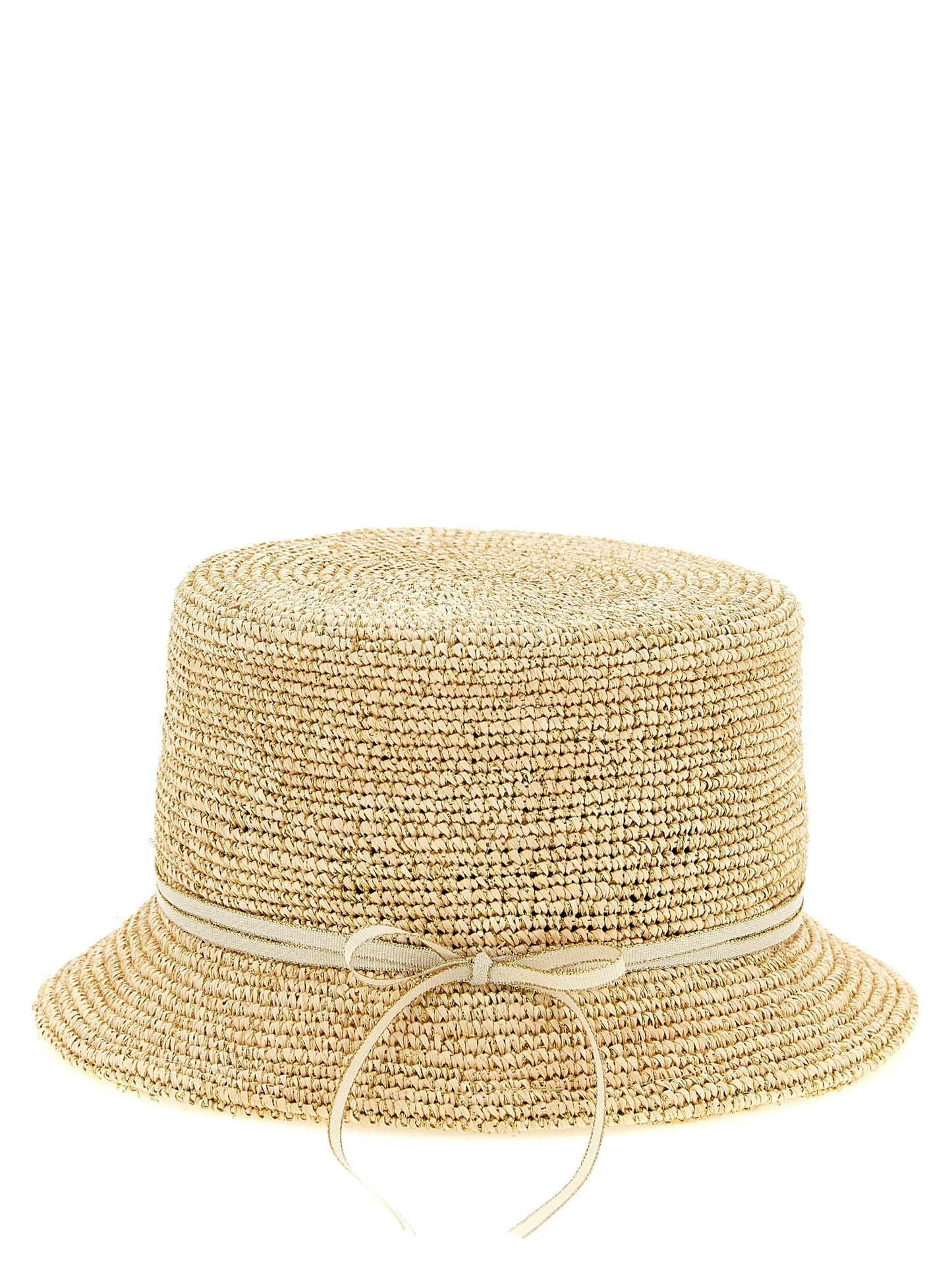 Cloche Hat by Maison Michel for women in lurex & straw beige & natural features an effortlessly chic silhouette, perfectly showcasing the sophisticated effortlessly chic design of this Ribbon Lurex & Straw Cloche Hat.