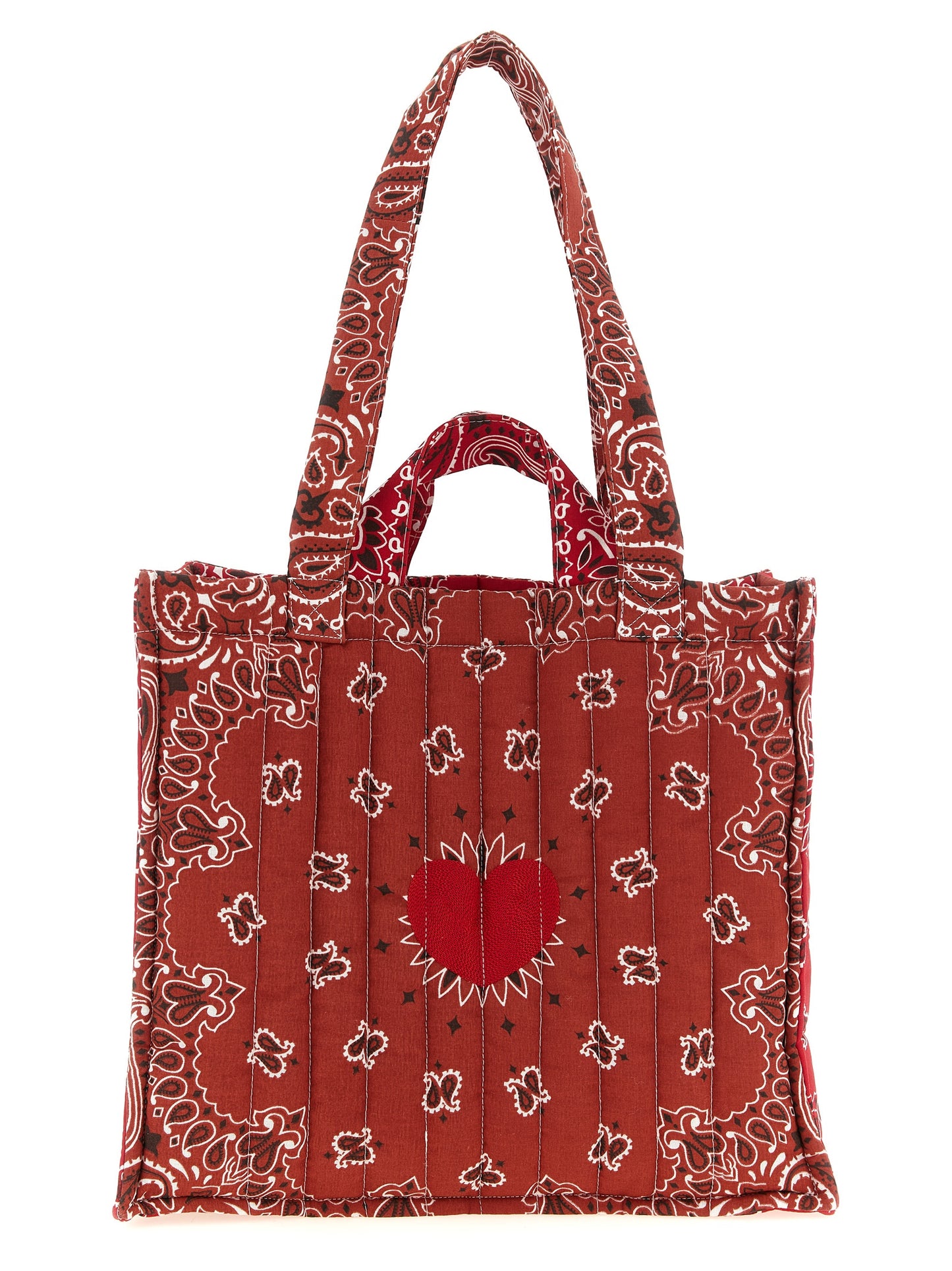 CALL IT BY YOUR NAME Cabas Heart Cotton Quilted Tote Bag - Multicolor Red Patterned Paisley Print