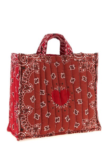 CALL IT BY YOUR NAME Cabas Heart Cotton Quilted Tote Bag - Multicolor Red Patterned Paisley Print