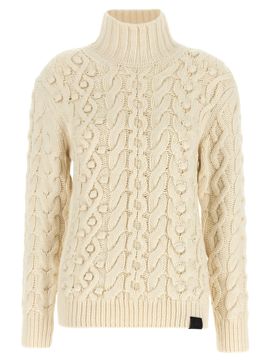 Cardigan by Stella McCartney for women in virgin wool black, cream & white presents a textural silhouette, artfully finished with a textural turtle neckline and for a sophisticated, textural look.