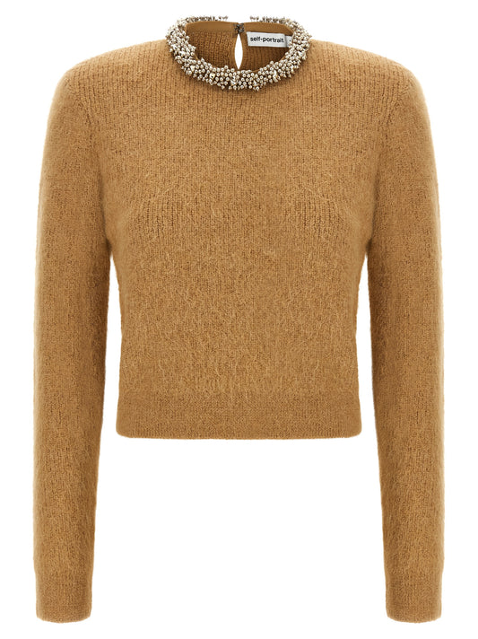 Cardigan by Self-Portrait for women in polyamide polyester & alpaca wool brown features a dramatic silhouette, showcasing a sophisticated and dramatic detail for a timeless, premium look.