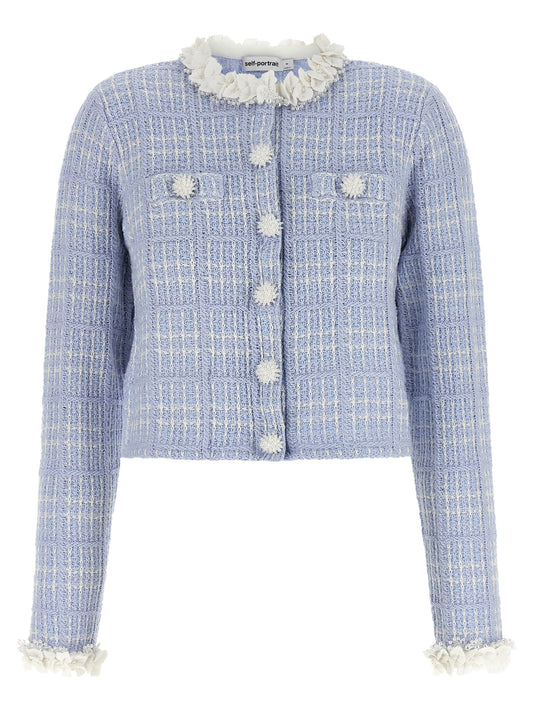 Overcoat by Self-Portrait for women in polyamide polyester cotton & viscose blue, patterned & floral showcases a architectural silhouette, artfully detailed with a distinctive and functional pockets for a architectural finish.