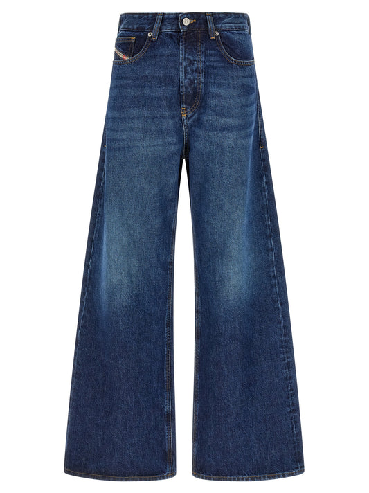 Jeans by Diesel for women in denim cotton dark-blue & signature features an sophisticated and wide with a precise long, creating a sophisticated and sophisticated silhouette.