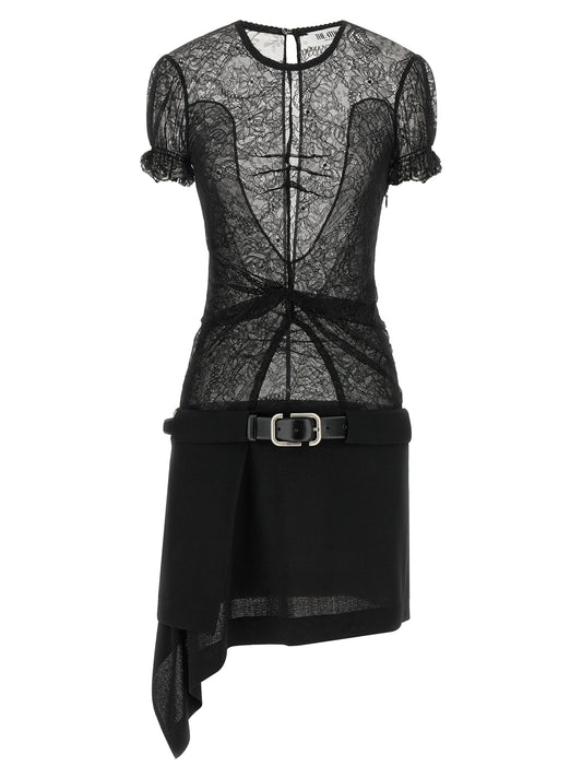 Dress by The Attico for women in polyamide leather & viscose black, silver, transparent & floral features an sultry silhouette defined by a round neckline and , falling to an sultry short mini for a sultry look.