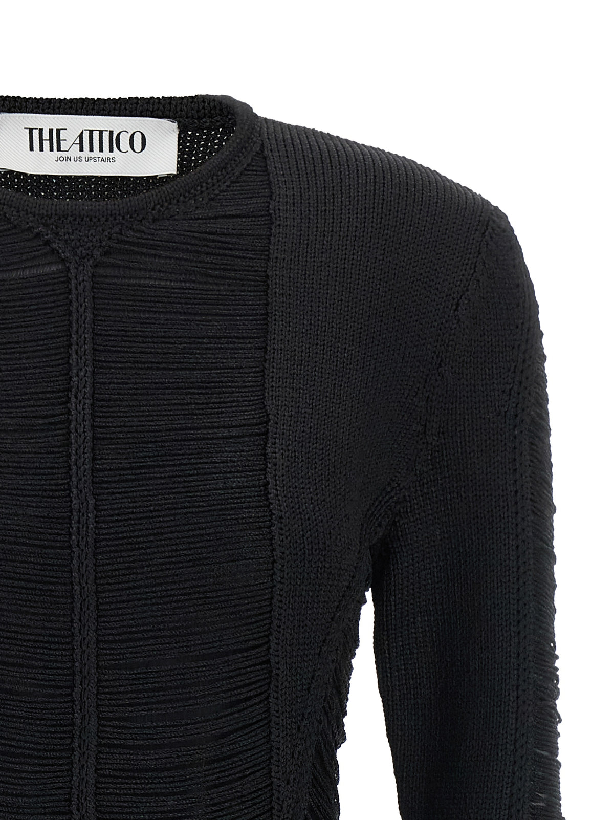 Dress by The Attico for women in polyester & viscose black, silver & transparent presents a sinuous silhouette, showcasing a sophisticated crew neckline and detailed with a sinuous short mini for a refined finish.