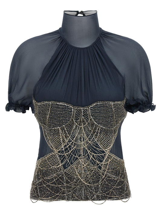 The Attico Blue Silk Tank Tops
