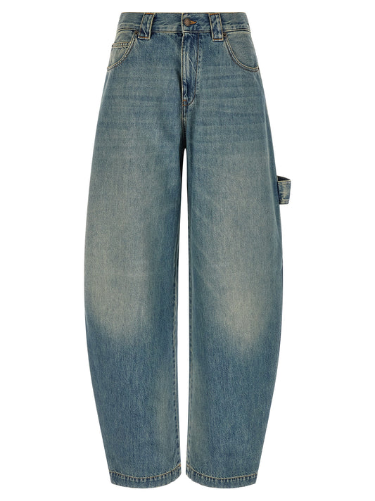 Jeans by Darkpark for women in denim cotton blue, brown & signature presents a tailored silhouette, showcasing a tailored relaxed-fit and long cut with a refined for a truly tailored aesthetic.