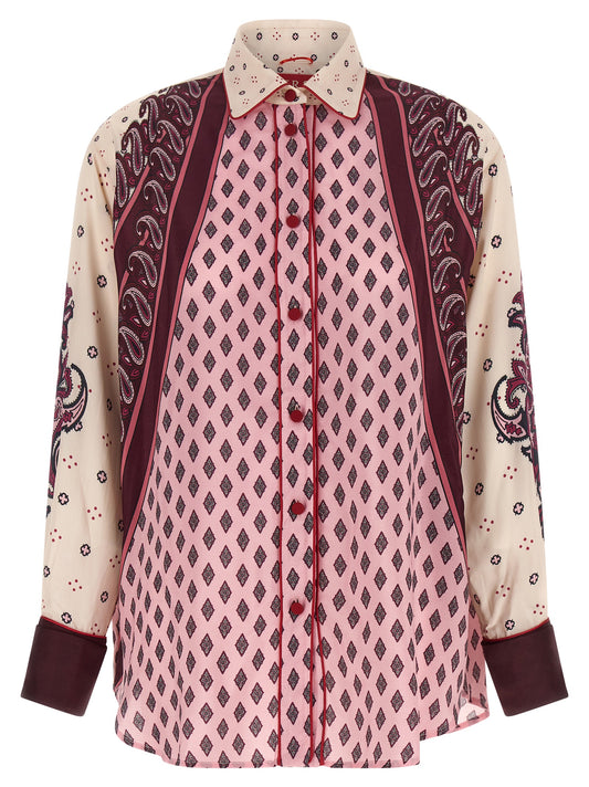Blouse by F.R.S. - FOR RESTLESS SLEEPERS for women in viscose & silk burgundy, cream, multicolor, pink, red, patterned, paisley, print & patchwork showcases a sleek silhouette, elegantly detailed with a sleek and for a sleek finish.