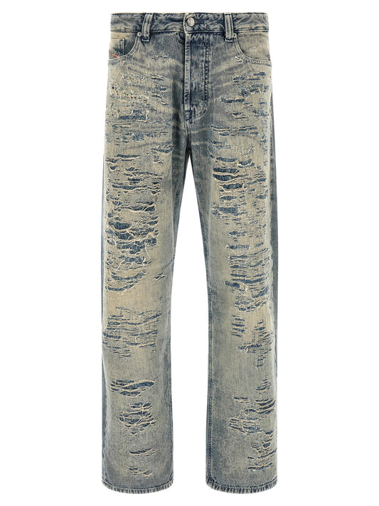 Jeans by Diesel for men in denim cotton light-blue features a refined silhouette with a refined straight-leg & relaxed-fit, defined by a and a refined long for a refined finish.