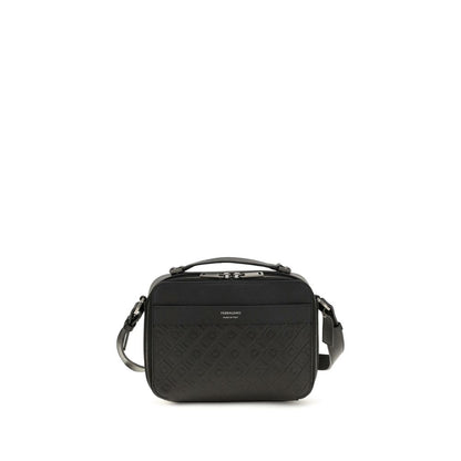 Ferragamo Black Calf Leather Bos Taurus Shoulder Bag