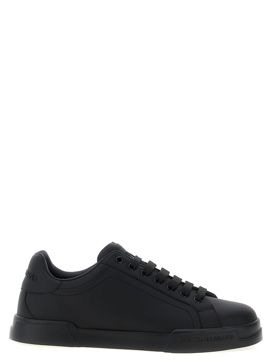 Sneakers by Dolce & Gabbana for men in calfskin leather black features an fashionable silhouette, showcasing the premium Men's Low Top Calfskin Leather Sneakers in a fashionable low-top style that offers a fashionable finish for refined style.