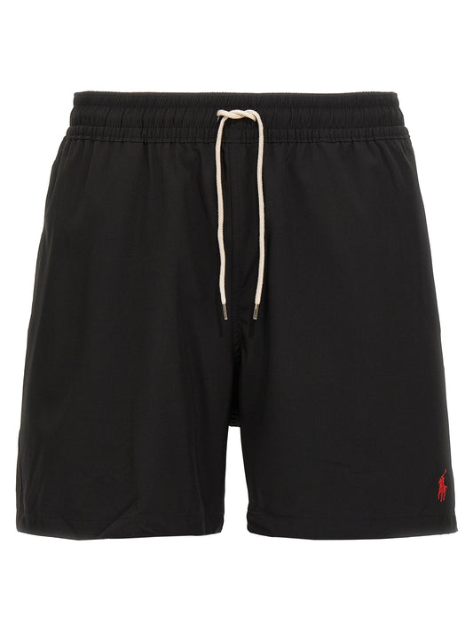 Swim Shorts by Polo Ralph Lauren for men in stretch polyester mesh black showcases a contemporary silhouette, artfully capturing the essence of the contemporary Men's Stretch Polyester Mesh Swim Shorts design for a sophisticated look.