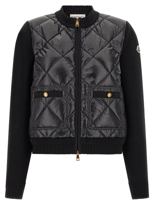 Cardigan by Moncler for women in plush nylon & cotton black & gold features an crisp silhouette, showcasing a sophisticated and detail for a truly crisp finish.