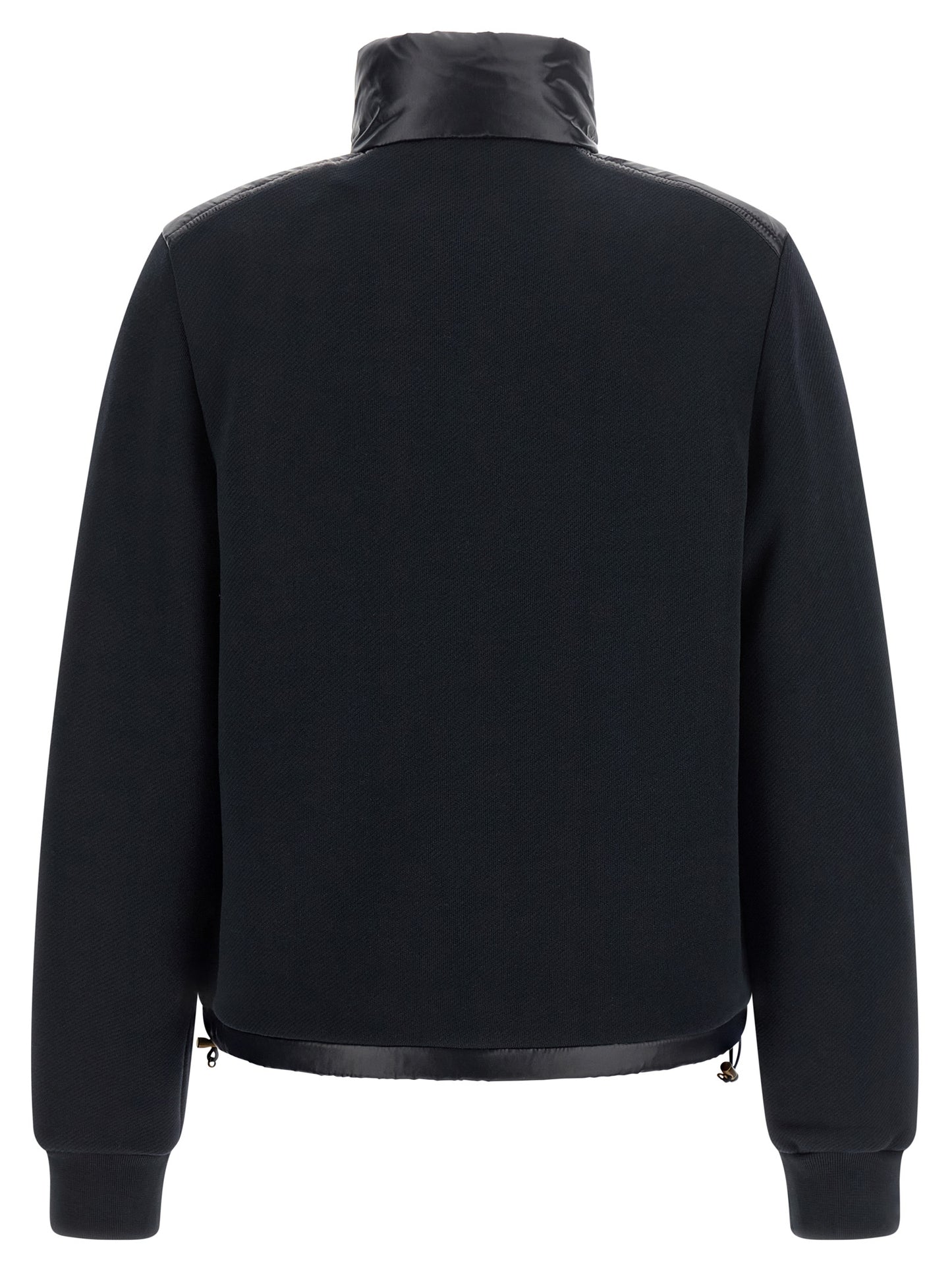 Cardigan by Moncler for women in polyamide & cotton blue & gold features a nuanced silhouette with a refined high-neck neckline and nuanced detailing for a sophisticated look.