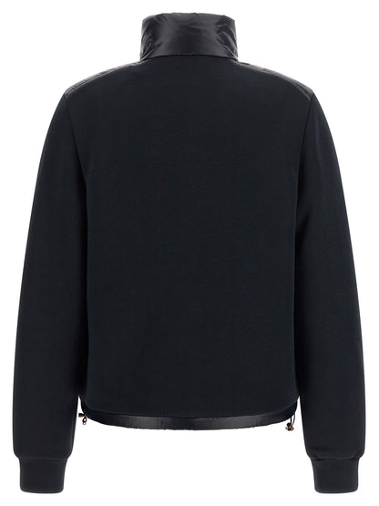 Cardigan by Moncler for women in polyamide & cotton blue & gold features a nuanced silhouette with a refined high-neck neckline and nuanced detailing for a sophisticated look.