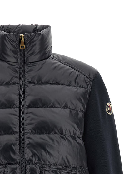 Cardigan by Moncler for women in polyamide & cotton blue & gold features an crisp silhouette, showcasing a sophisticated high-neck neckline and detail for a truly crisp finish.
