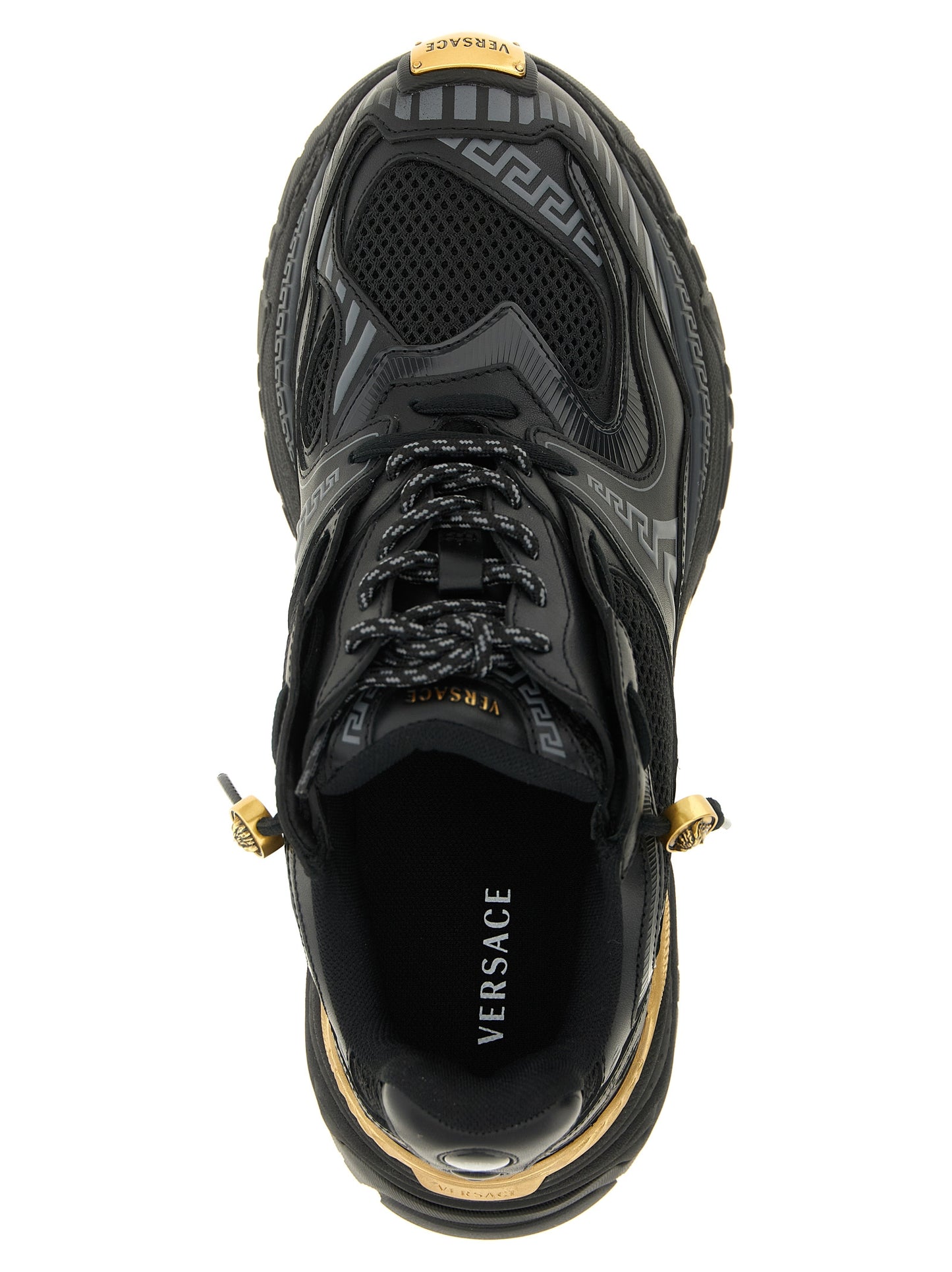 Athletic Sneakers Versace men calfskin leather black, gold & multicolor featuring a avant-garde Medusa Men's Chunky Calfskin Leather Athletic Sneakers design with a avant-garde chunky style for a refined finish.