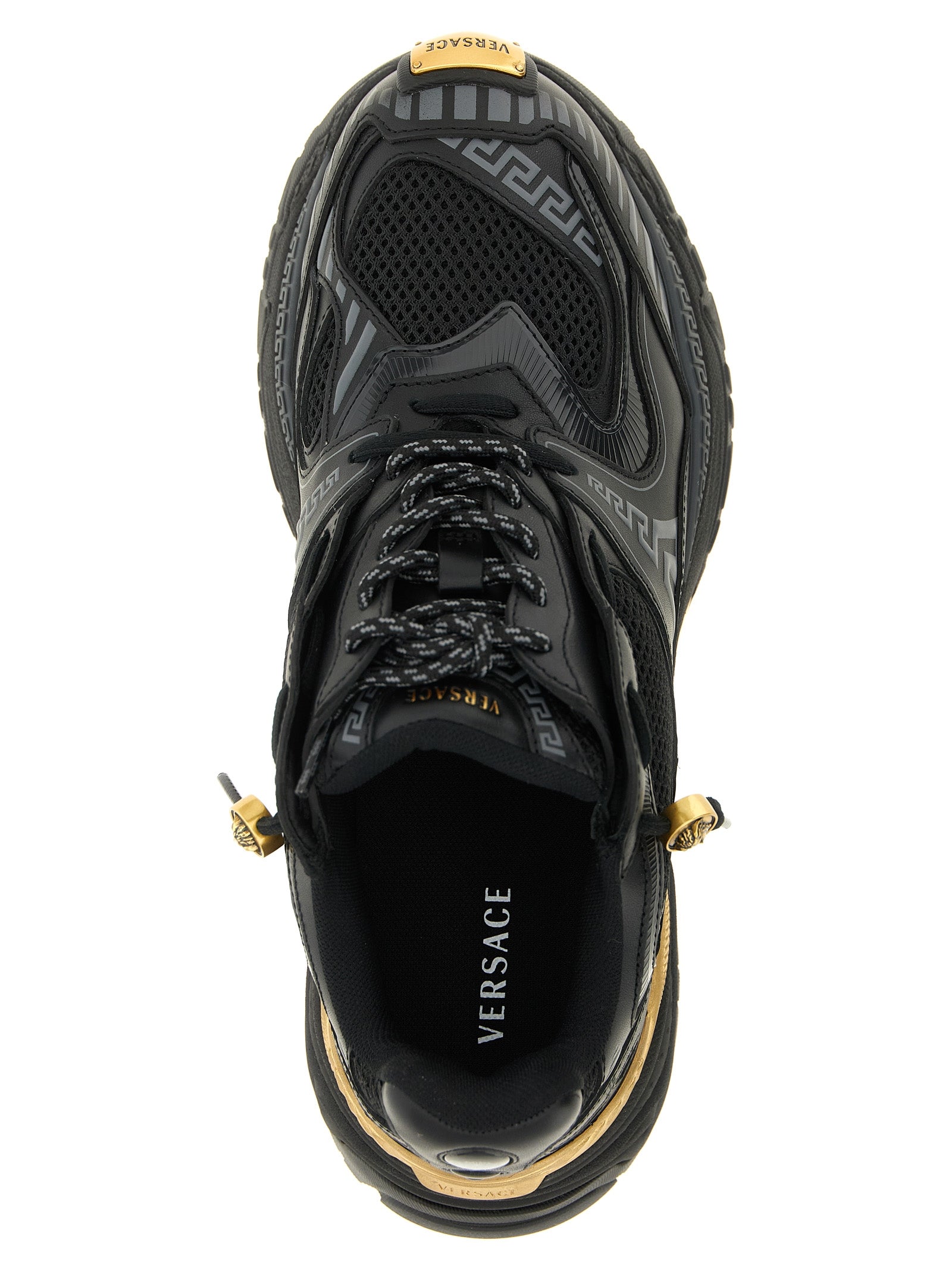 Athletic Sneakers Versace men calfskin leather black, gold & multicolor featuring a avant-garde Medusa Men's Chunky Calfskin Leather Athletic Sneakers design with a avant-garde chunky style for a refined finish.