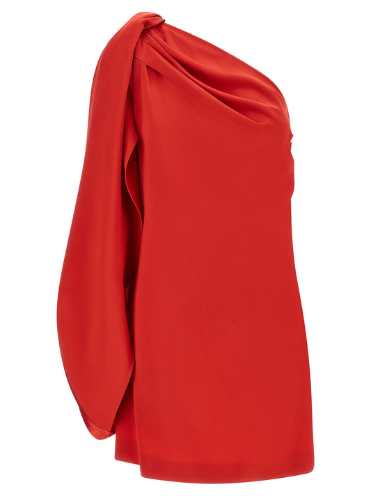 Dress by Stella McCartney for women in viscose acetate satin multicolor & red features a dramatic silhouette, showcasing an elegant and that flows into a dramatic short mini.