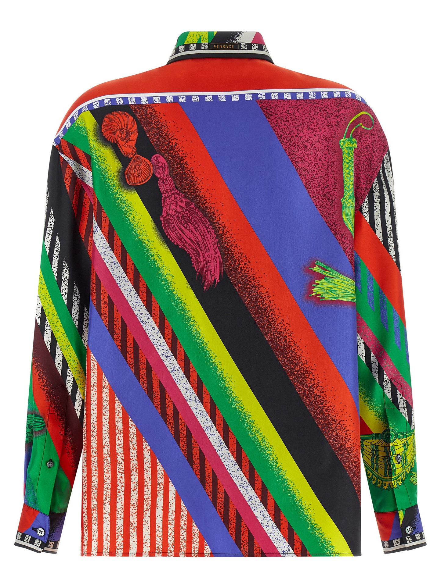 Blouse by Versace for women in silk twill gold, multicolor, patterned, print & striped features an polished silhouette, showcasing a sophisticated and detail for a truly polished finish.