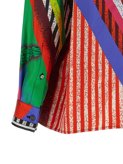Blouse by Versace for women in silk twill gold, multicolor, patterned, print & striped features an architectural silhouette with a refined and elegant for a architectural look.