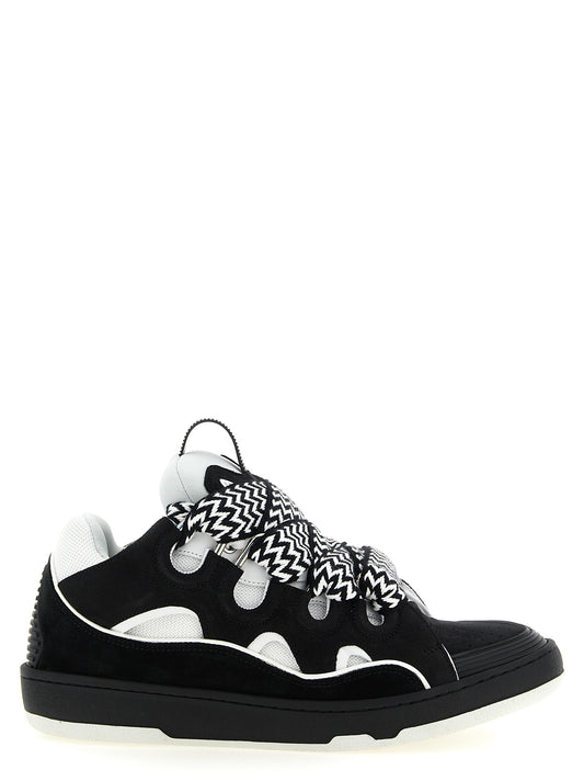 Sneakers by Lanvin for men in polyester & suede calfskin leather bicolour, black, white & herringbone features a chic design, perfectly showcasing the chic chunky style of this Men's Chunky Polyester & Suede Calfskin Leather Sneakers.