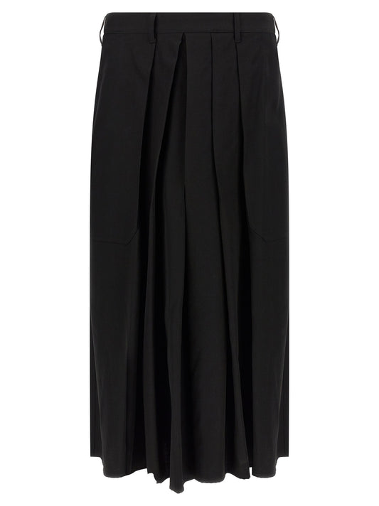 Trousers by Yohji Yamamoto for men in wool black features an sartorial silhouette, showcasing a precise wide and long with a sartorial for a refined look.