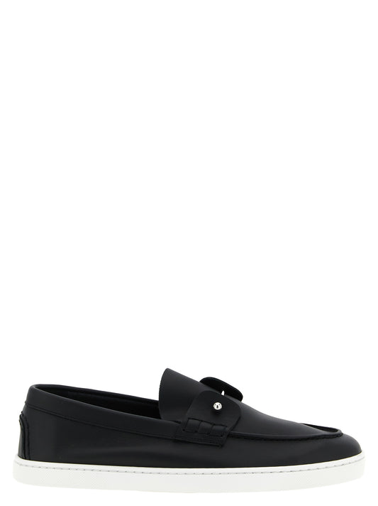 Loafer Slip-On Shoes by Christian Louboutin for men in calfskin leather black showcases a impeccable silhouette as Men's Calfskin Leather Loafer Slip-On Shoes, artfully designed with a impeccable and refined for a impeccable finish.