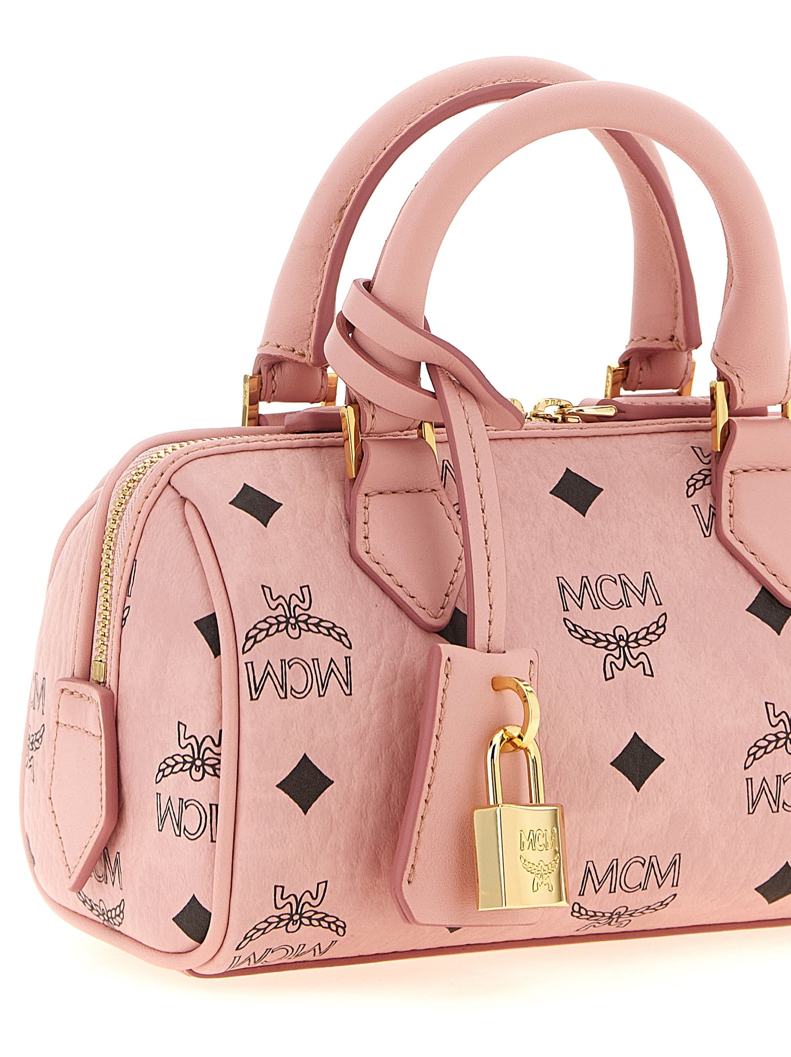 Travel Belt Pouch Handbag by MCM for women in nappa polyester polyethylene polyurethane leather gold, multicolor, pink & monogram features a exquisite silhouette, showcasing a secure zipper and exquisite with versatile shoulder-strap for a exquisite finish.