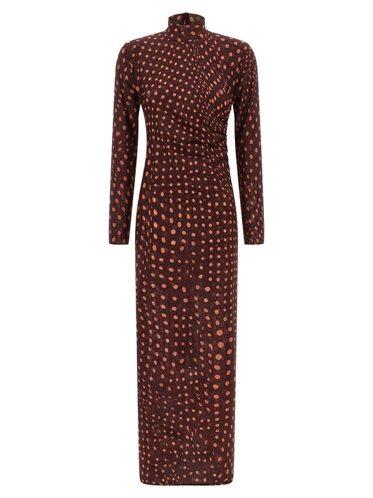 Dress by Stella McCartney for women in polyamide bordeaux, burgundy, transparent, patterned & print features an sultry silhouette defined by a high-neck neckline and long-sleeve, falling to an sultry long for a sultry look.