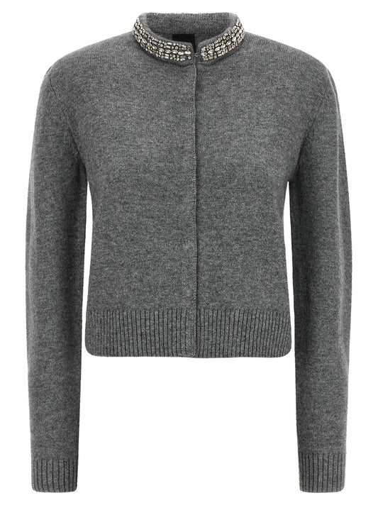 Cardigan by PINKO for women in alpaca wool gray & jacquard features an impeccable silhouette, showcasing a sophisticated and detail for a truly impeccable finish.